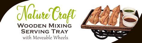 natureCRAFTS Wooden Mixing Serving Tray with Move able Wheels, Size 9.5 ...