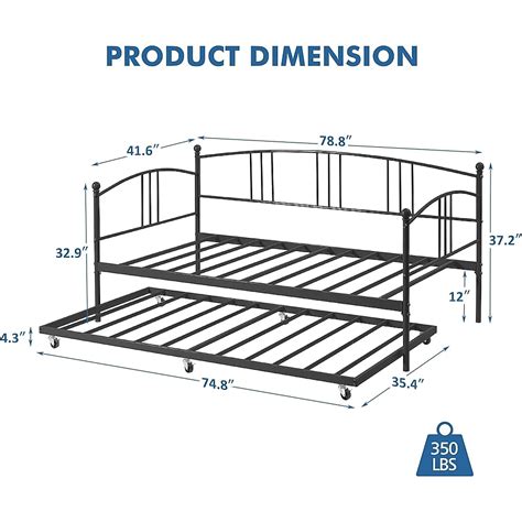 Garvee Twin Daybed with Pull Out Trundle Metal Frame with 7 Casters ...