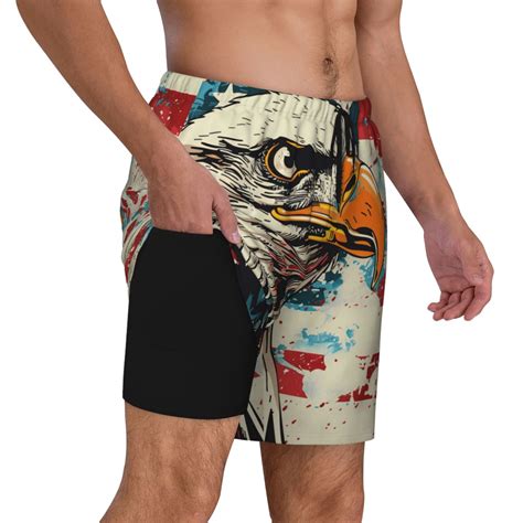 Tebeau Retro American Eagle Print Men's Swim Trunks with Compression ...