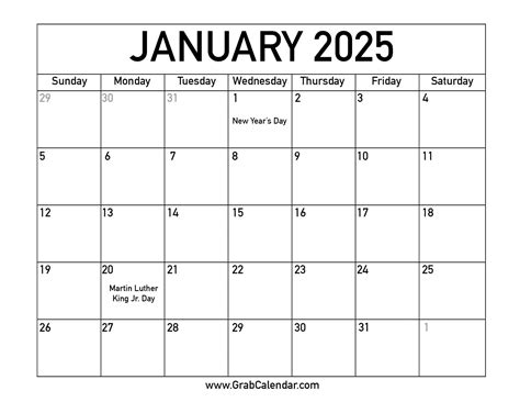 Free Printable January 2025 Calendar With Holidays And Observances