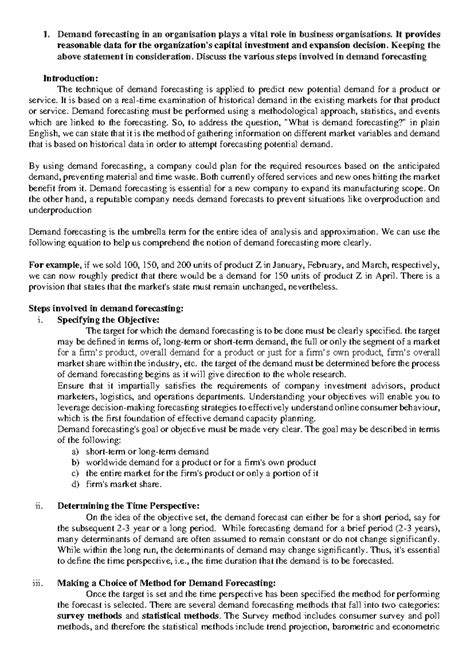 Business Economics Assignment - Demand forecasting in an organisation ...