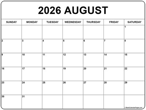 Blank Monthly Calendar August 2022