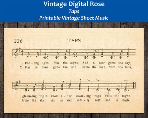 Taps Bugle Call With Lyrics Horace Lorenzo Trim Printable Vintage Sheet ...