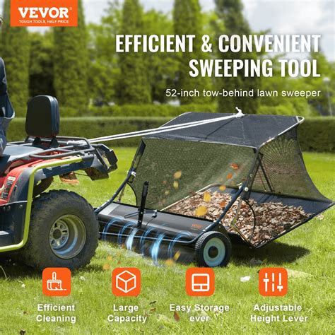 VEVOR 52 Inch Lawn Sweeper Tow Behind, 26 cu.ft. Large Pull Behind ...