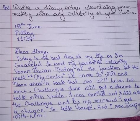 Write a diary entry describing your meeting with a celebrity of your ...