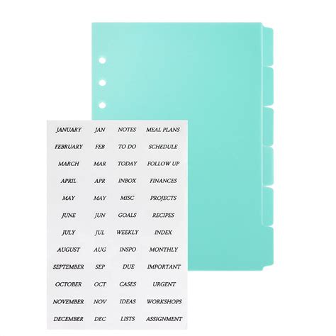 Buy MultiBey Mint Green Binder Dividers with 6 Binder Tabs, Solid Color ...