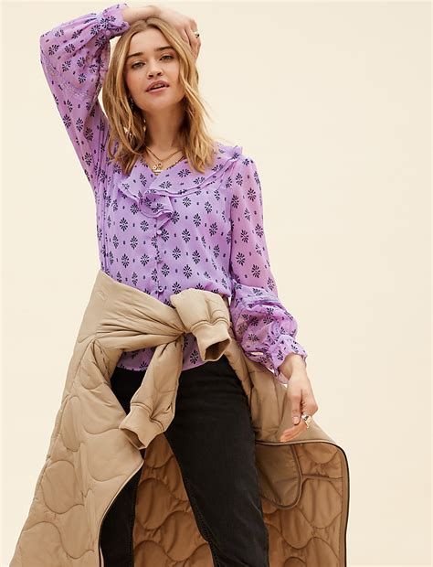 Buy Geometric V-Neck Ruffle Blouse at Marks & Spencer