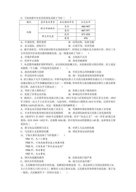 2023年河南省洛阳市中考一模历史试题（含答案）-21世纪教育网