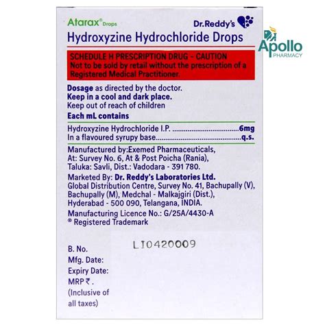 Atarax Drops 15 ml Price, Uses, Side Effects, Composition - Apollo Pharmacy