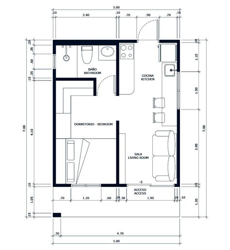 Diseño y plano de casa 7x10 metros: Hermosa y Moderna.