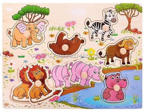 Extrokids Wooden Montessori Puzzle Hand Grab Board With Cartoon Animal