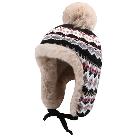 Jalioing Women's Cold Weather Hat Windproof Knitted Trapper Hat Fleece ...
