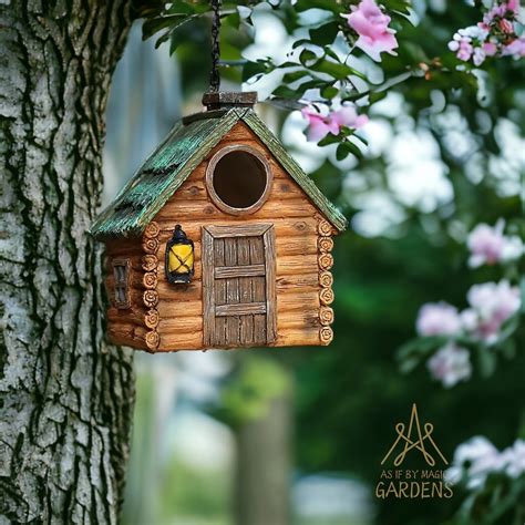 Log Cabin Resin Bird House, Christmas Bird Lovers Gifts, Resin Bird ...