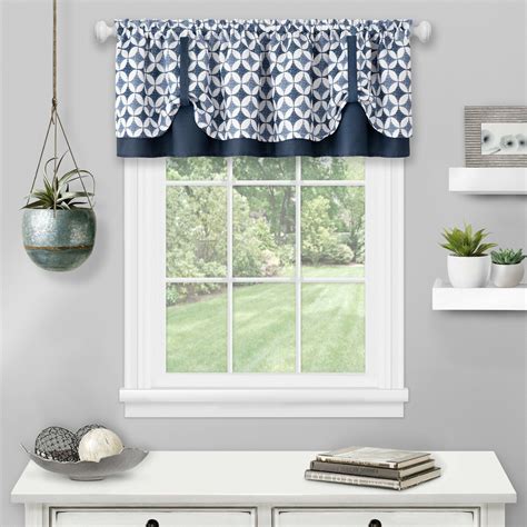 Kate Aurora Modern Geometric Button Tuck Window Valance - Navy ...
