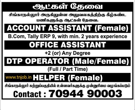 Today (14.12.2020) jobs openings in Coimbatore district only