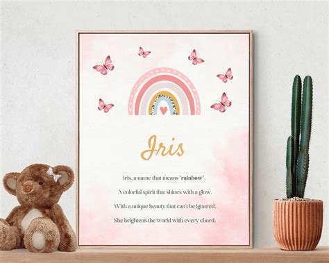 Iris, Name Meaning, Poem, Nursery Wall Art, Nursery Decor, Gift, Kids Room Art, Nursery, Pink ...