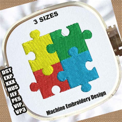 Autism Symbol Puzzle Embroidery Design Autism Logo DST Files Autism ...