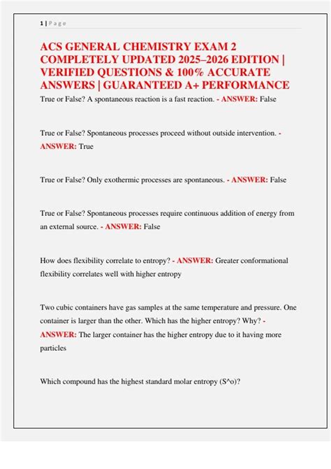 ACS GENERAL CHEMISTRY EXAM 2 COMPLETELY UPDATED 2025–2026 EDITION ...