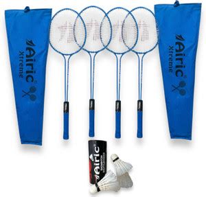 Airic Xtreme Double Shaft Raquets with Feather Shuttles Badminton Kit ...