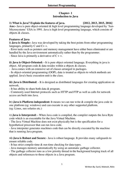 Java notes - 1 Chapter- 1 Introduction to Java 1) What is Java? Explain ...
