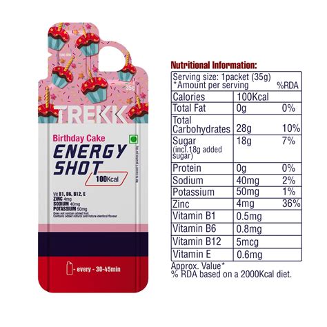 TREKK Birthday Cake Energy Shot Gel 35g(Pack of 10 gels) (Net 350g)(₹2 ...
