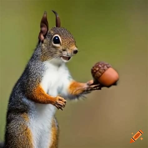 Cute squirrel with a giant acorn