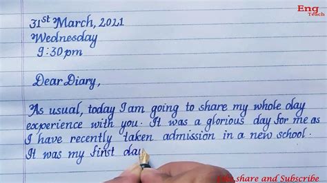 Diary entry | Diary entry format | Diary writing | writing | English writing | Handwriting |EngTeach