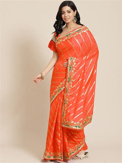 RALF6824 Orange Lehariya Saree Embellished With Gota Patti Embroidered ...