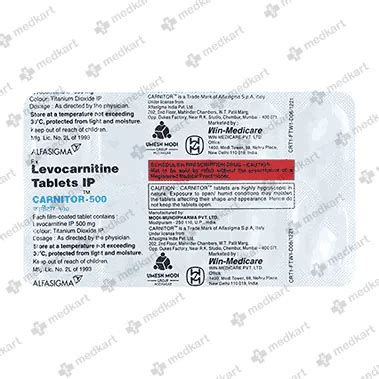 CARNITOR 500MG TABLET 10'S Price, Uses, Side Effects & Substitutes ...