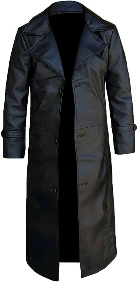 Men's Real Leather Long Winter Trench Coat-full Length Duster Black ...