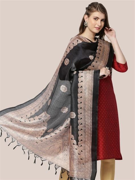 Black & Beige Printed Art Silk Dupatta – Dupatta Bazaar