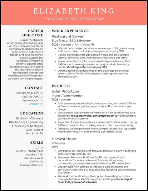 Engineering Internship Resume Examples 的图像结果