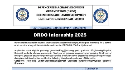 DRDO 2025: Paid Internship Application Process For Science, Engineering ...