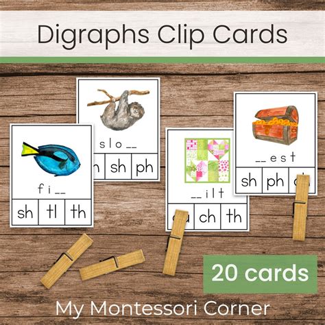 Buy Digraphs CH, Qu, SH, TH Clip Cards (montessori Green Series ...