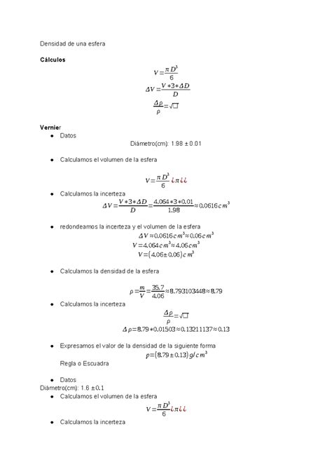 Cálculos de Densidad de una Esfera - Física 3 - Studocu