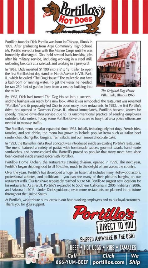 Menu at Portillo’s fast food, Chicago