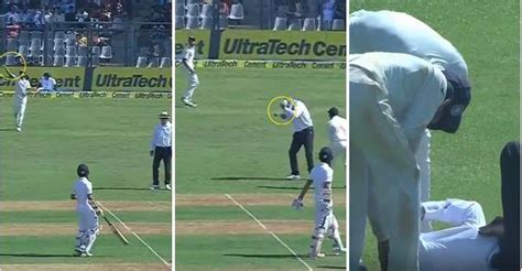 Bhuvneshwar Kumar hits umpire Paul Reiffel on the back of his head with ...