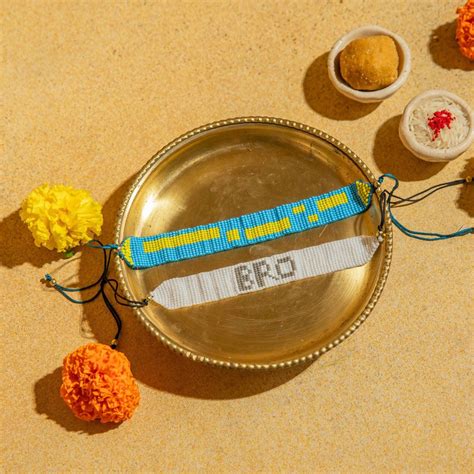 BRO and Blue Beadwork Rakhi Set of 2 – Kalakali