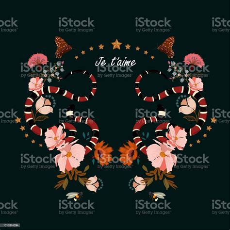 Trendy Snake With Flowers Graphic Design Vector In Wording Je Taime ...