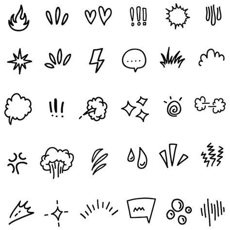 Vector set of handdrawn cartoony expression sign doodle curve ...