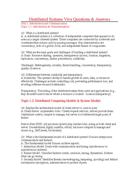 Distributed Systems Viva Questions & Answers: Unit 1 Overview - Studocu