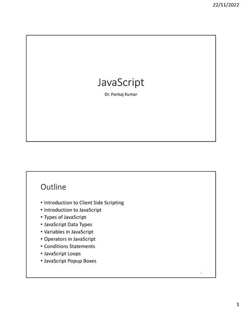 4.00. - Java Script - JavaScript Dr. Pankaj Kumar Outline ...