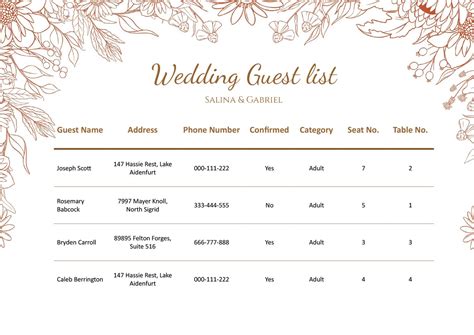 Guest List Template Microsoft Office