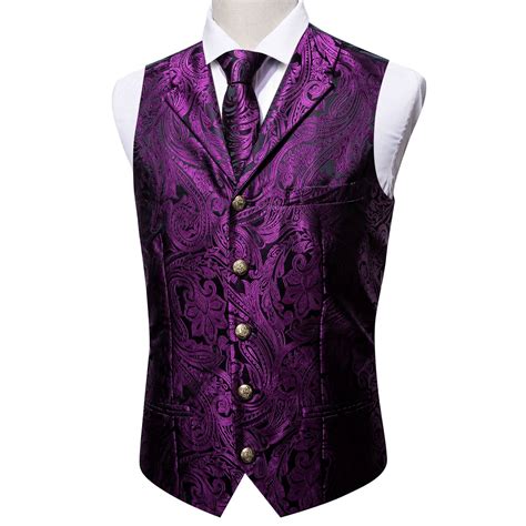 Barry. Wang Mens Collar Vest Purple Paisley Formal Suit Waistcoat Tie ...