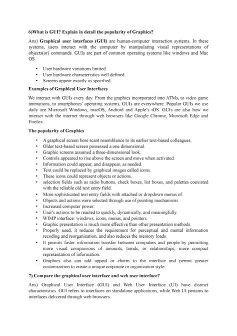 HCI Assignment 1(6-10) - 6)What is GUI? Explain in detail the ...