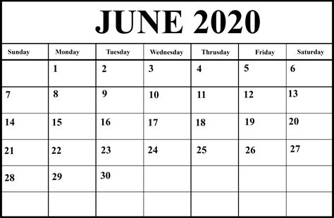 June 2020 Calendar: Your Guide to a Memorable Month