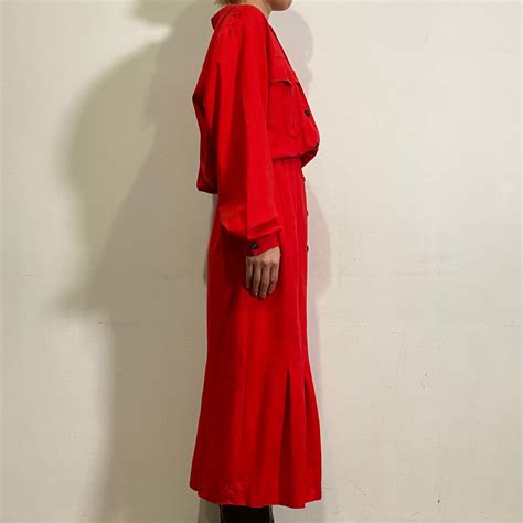 80s silk red long sleeves shirt dress | LEMON