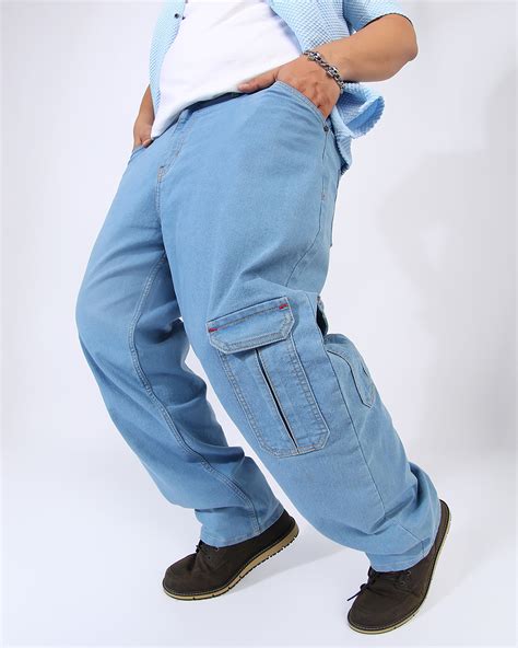 Buy Men's Light Blue Oversized Plus Size Cargo Jeans Online in India at ...