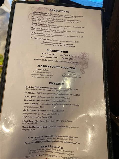 Menu at Oyster Bar Restaurant and Marina, Perdido Key