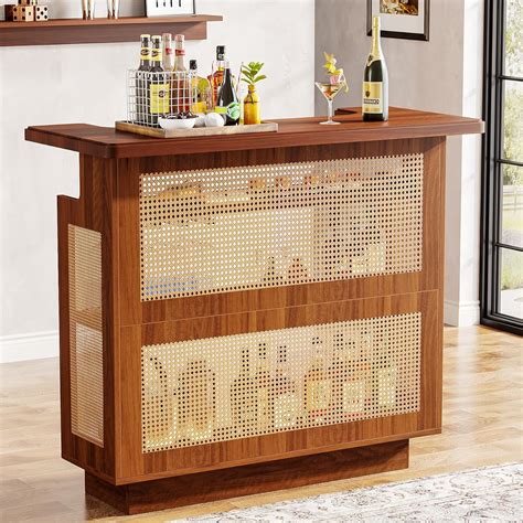 Amazon.com: Tribesigns Rattan Home Bar Unit, Farmhouse 4-Tier Bar Table ...